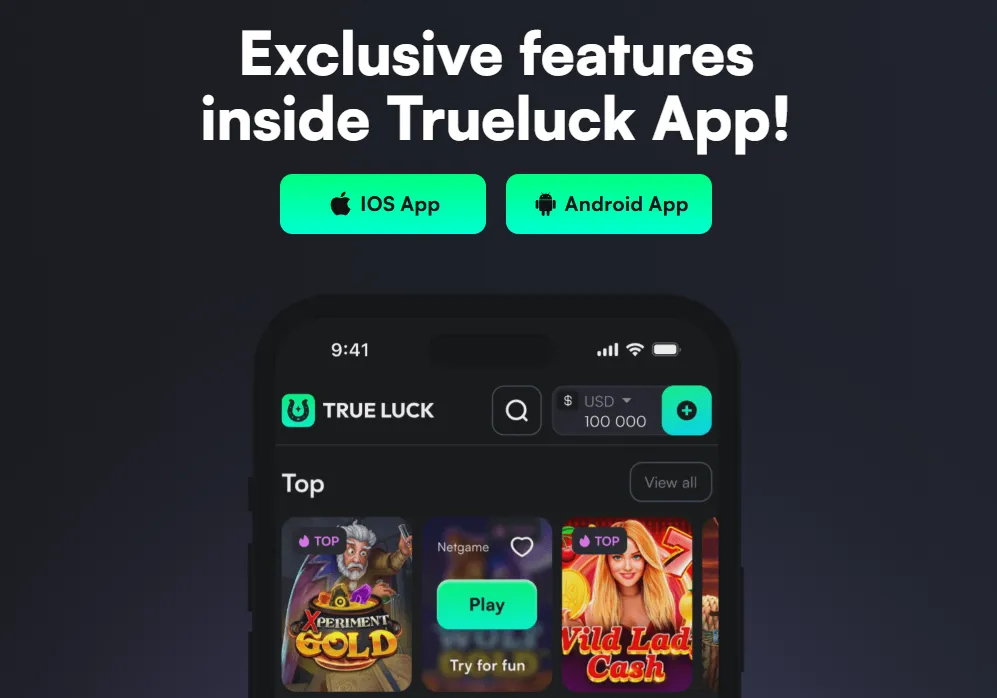 Application TrueLuck Casino pour jouer en ligne sur mobile