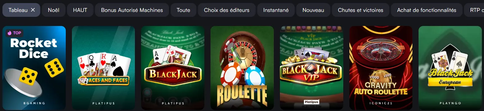 Jeux de table du TrueLuck Casino incluant blackjack et roulette