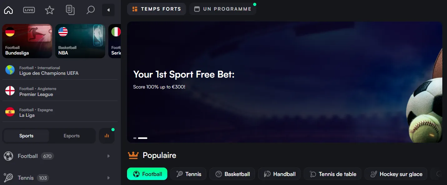 Paris sportifs disponibles au TrueLuck Casino avec événements en direct
